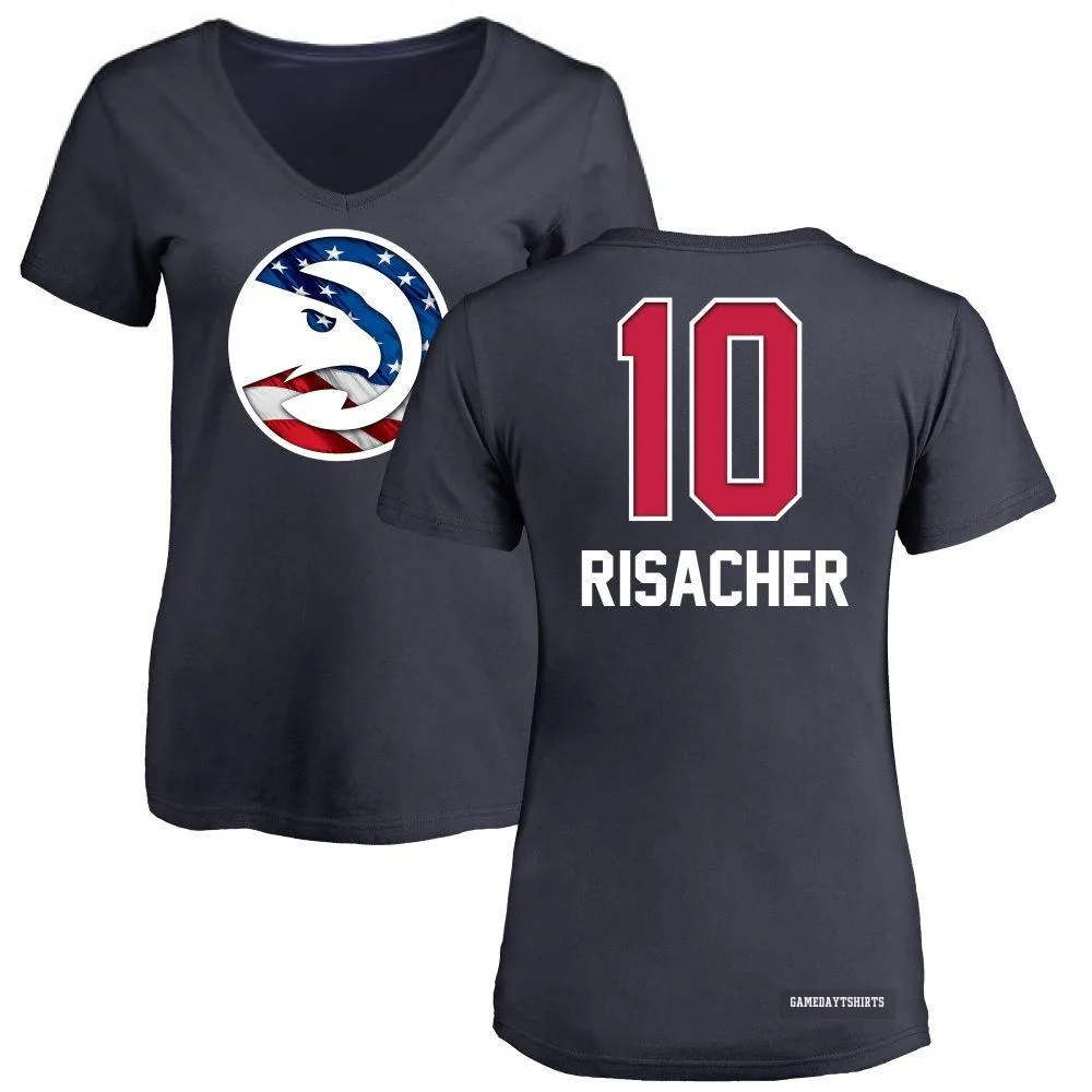 Women's Zaccharie Risacher Atlanta Hawks ＃10 Navy Name and Number Banner Wave V-Neck T-Shirt