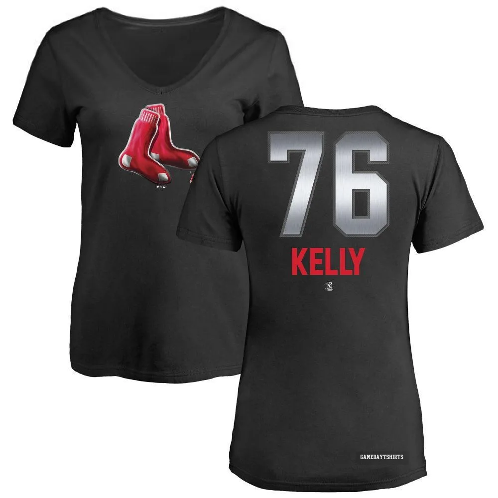 Women's Zack Kelly Boston Red Sox ＃76 Black Midnight Mascot V-Neck T-Shirt