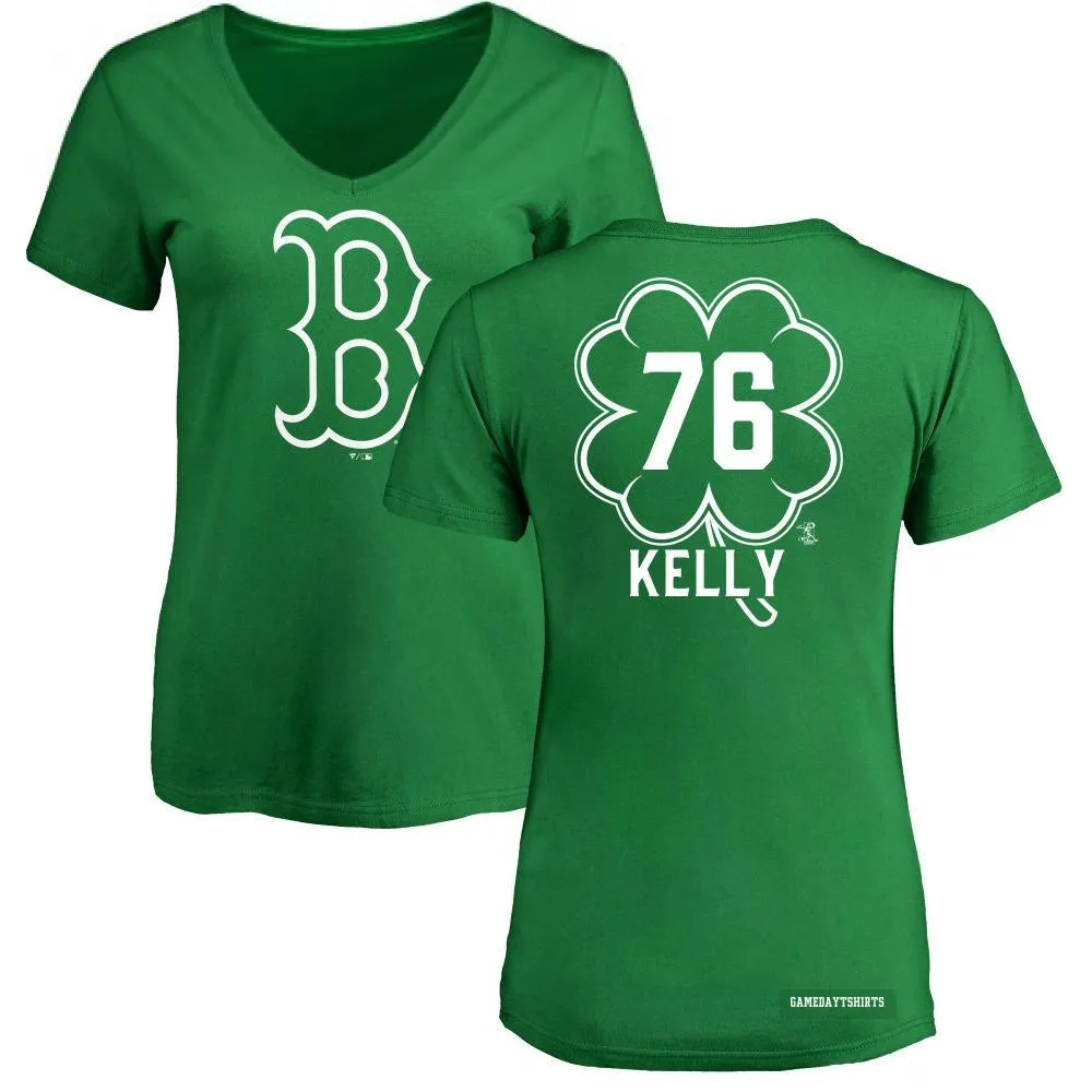 Women's Zack Kelly Boston Red Sox ＃76 Green Dubliner V-Neck T-Shirt Kelly